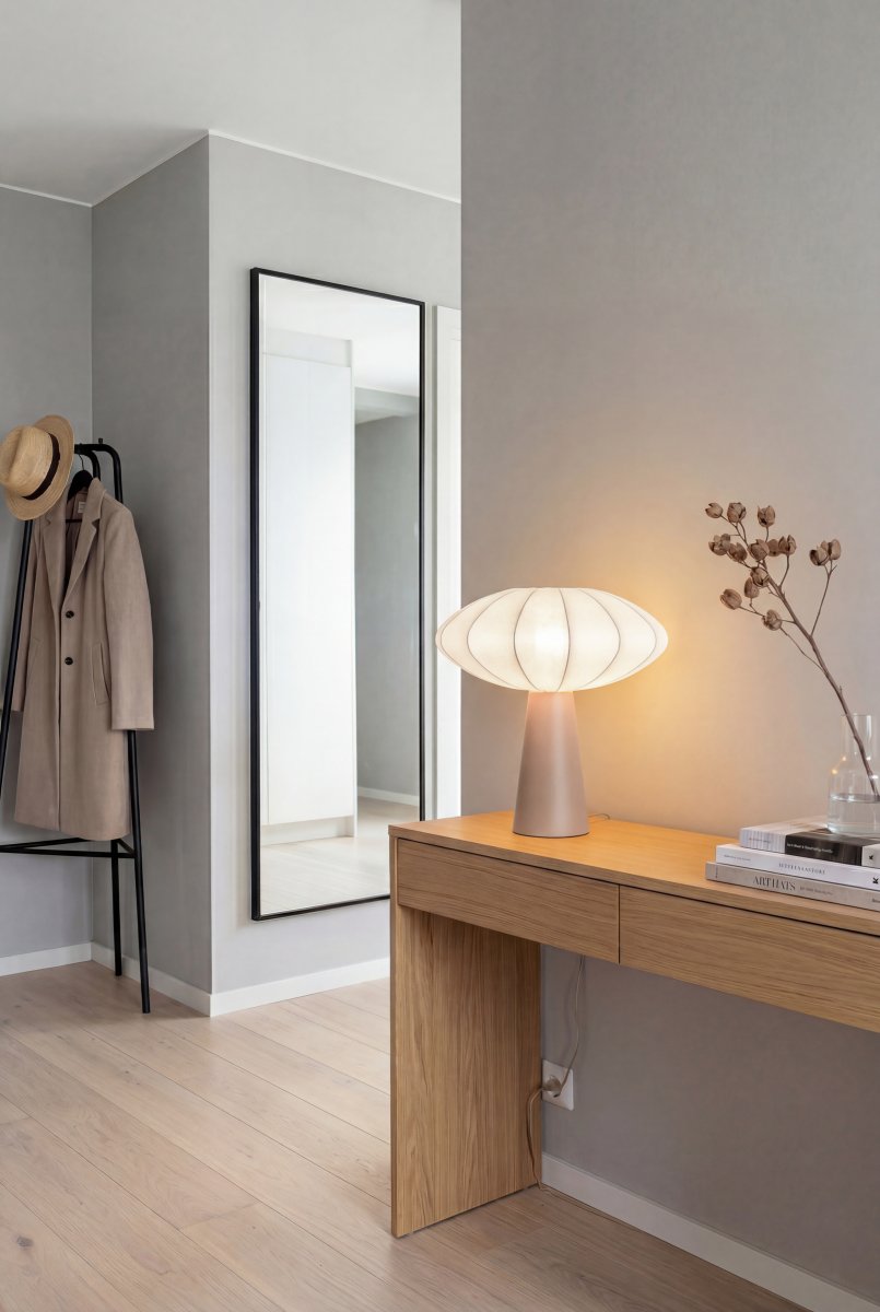 Madison 35cm Beige tischlampe Von Aneta Lighting - Der warmbeige Lampenfu&szlig; bildet einen sch&ouml;nen Kontrast zum hellen Schirm und verleiht der Leuchte eine warme und harmonische Ausstrahlung.