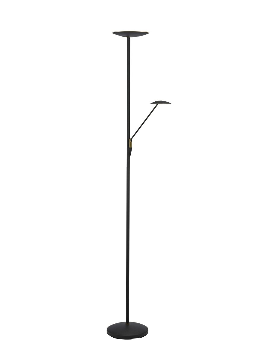 Barone Schwarz stehlampe Von Texa Design - Der drehbare Strahler spendet helles Licht mit 2200 lm, der Lesearm mit 600 lm angenehmes Leselicht.
