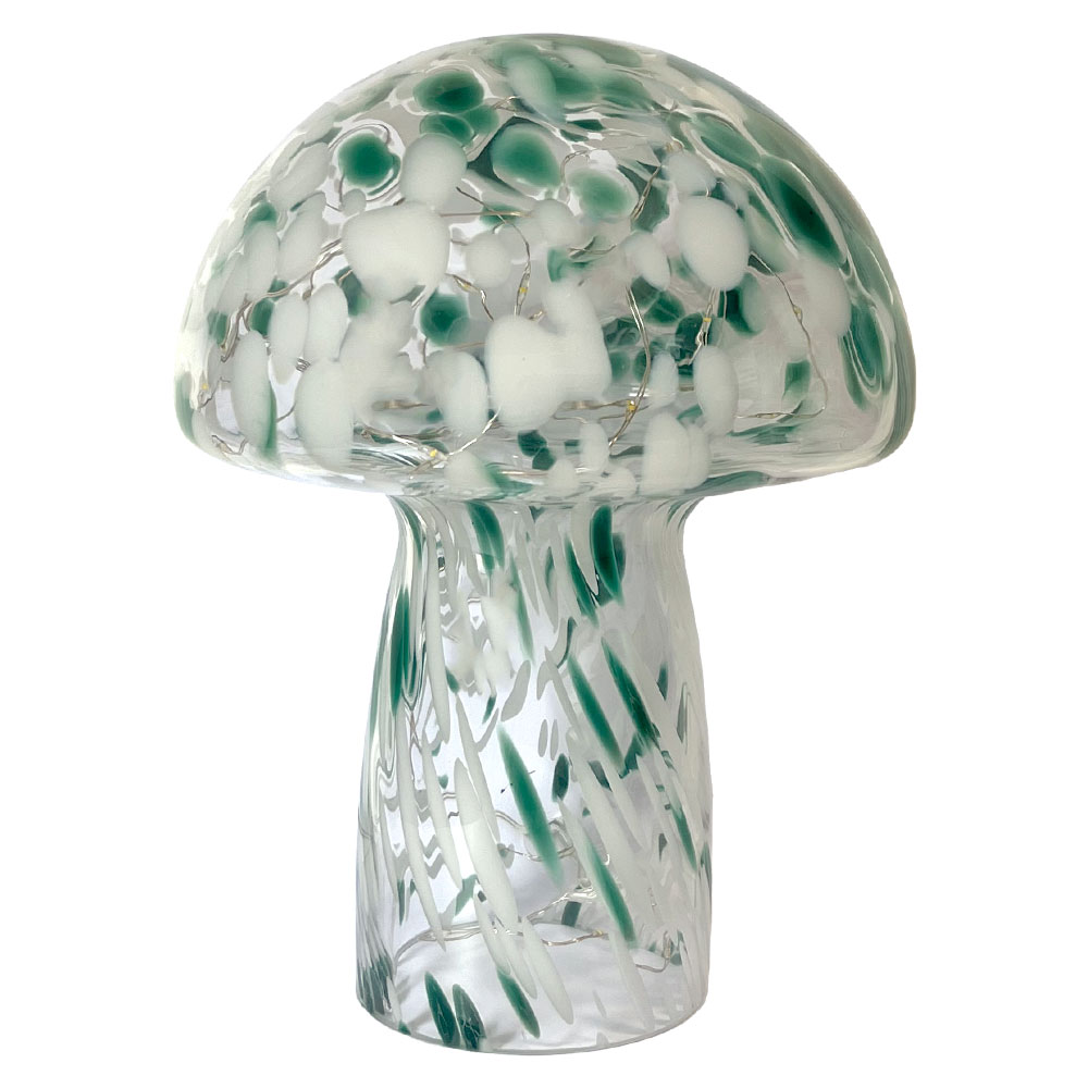 Mushroom 23cm Grün tischlampe Von Pixie Design - Die Pilzlampe von Pixie Design hat ein wundersch&ouml;nes Design mit einer marmorierten Oberfl&auml;che in Gr&uuml;n und Wei&szlig;.