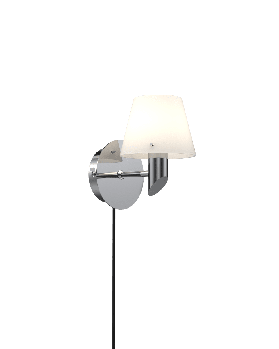 Gil Ø10 Chrom leselampe Von Herstal - Der Opalglasschirm sorgt f&uuml;r eine feine Lichtverteilung und verleiht Gil in Kombination mit dem Chromgestell Atmosph&auml;re, Pr&auml;senz und den charakteristischen Herstal-Ausdruck.