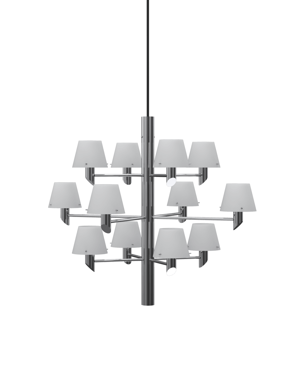 Gil Ø67 Chrom hängelampe Von Herstal - Sein modernes Design reflektiert Licht und Leben mit souver&auml;ner Eleganz durch die Opalglasschirme.