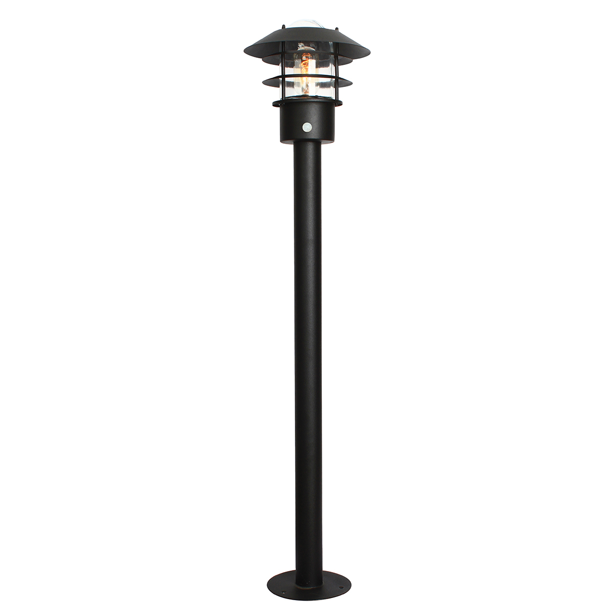 Helsingor PIR 100cm Schwarz pollarleuchten Von Elstead Lighting - Tillverkad av rostfritt st&aring;l i svart finish och glas, erbjuder den en robust och v&auml;derbest&auml;ndig konstruktion som &auml;r perfekt vid uppfarter, entr&eacute;er eller tr&auml;dg&aring;rdsg&aring;ngar.