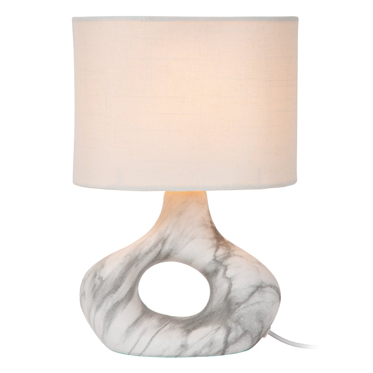 Tomeo 30cm Weiß tischlampe Von Lucide - Der ovale Lampenschirm aus weißem Textil spendet ein sanftes und angenehmes Licht und harmoniert perfekt mit der Form des Fußes.