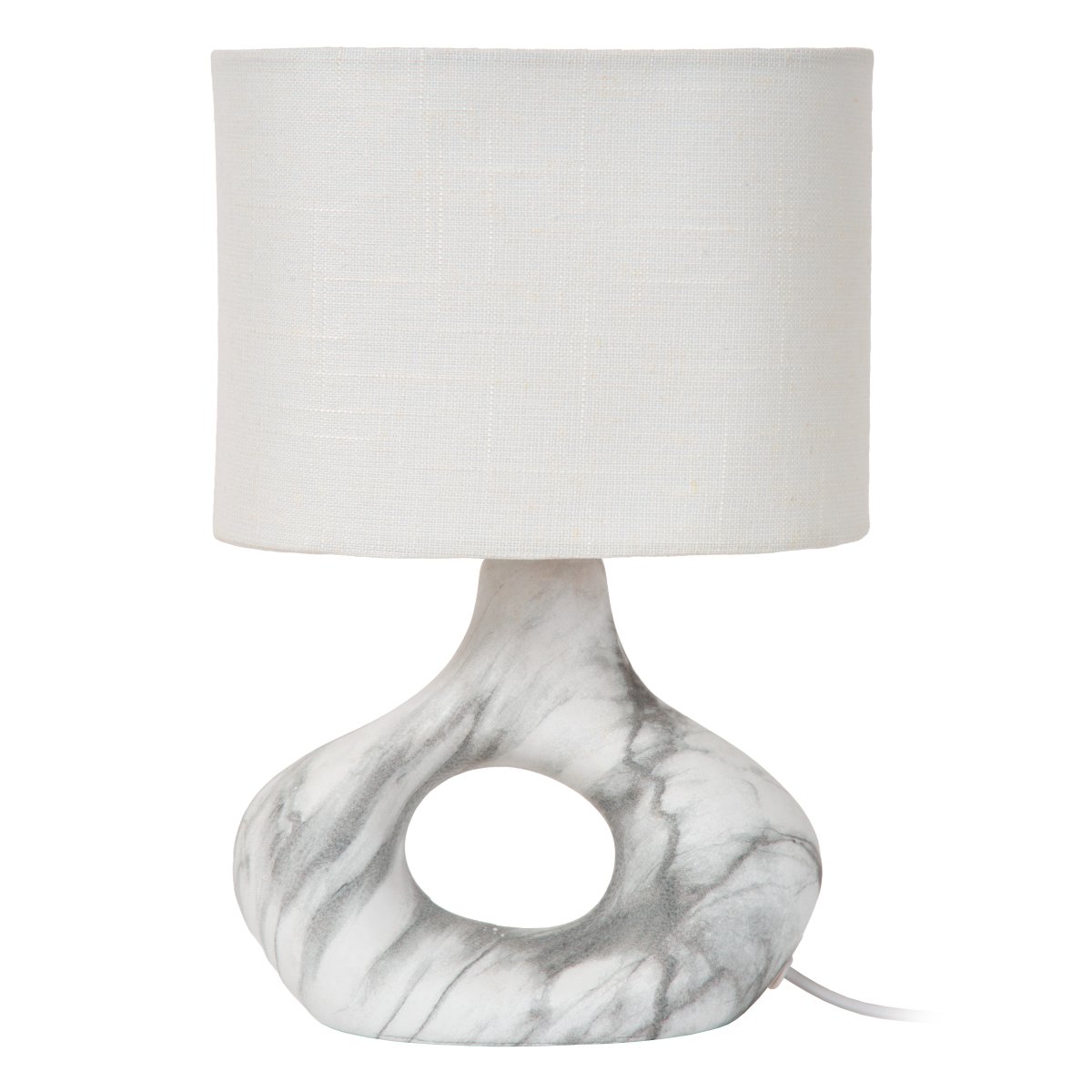 Tomeo 30cm Weiß tischlampe Von Lucide - Der ovale Lampenschirm aus weißem Textil spendet ein sanftes und angenehmes Licht und harmoniert perfekt mit der Form des Fußes.