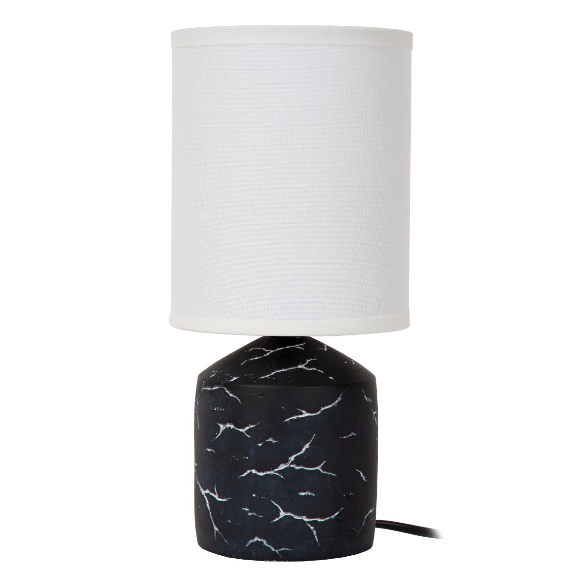 Fran 30cm Schwarz tischlampe Von Lucide - Das weiße, unregelmäßige Muster auf dem Fuß erzeugt eine marmorierte Optik und bildet einen schönen Kontrast zur dunklen Oberfläche.