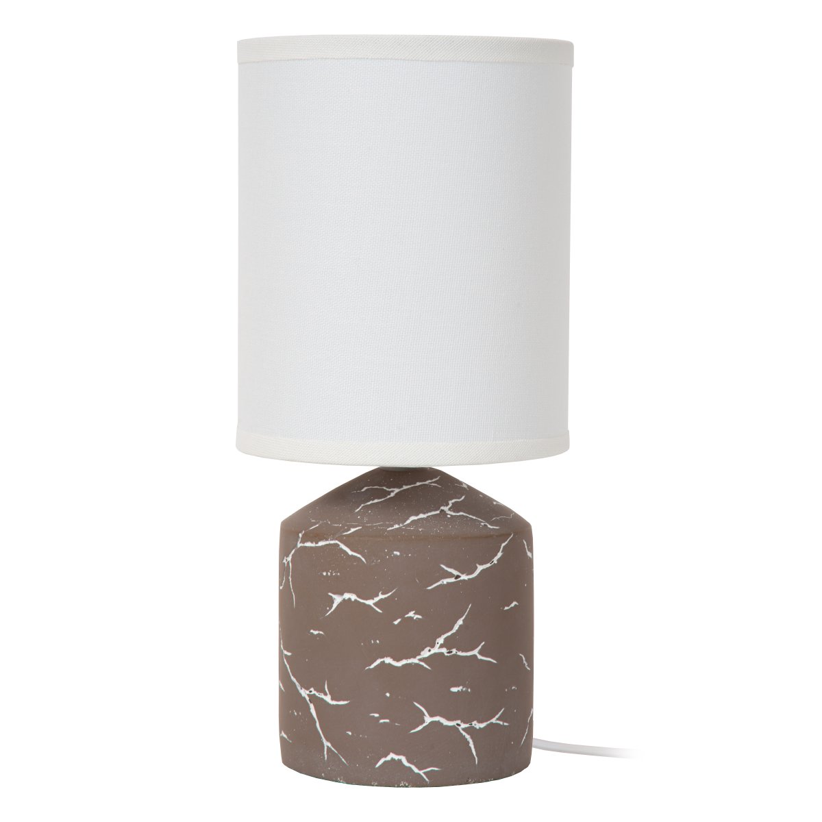 Fran 30cm Taupe tischlampe Von Lucide - Das weiße, unregelmäßige dunkle Muster auf dem Fuß erzeugt eine marmorierte Optik und bildet einen schönen Kontrast zur dunklen Oberfläche.
