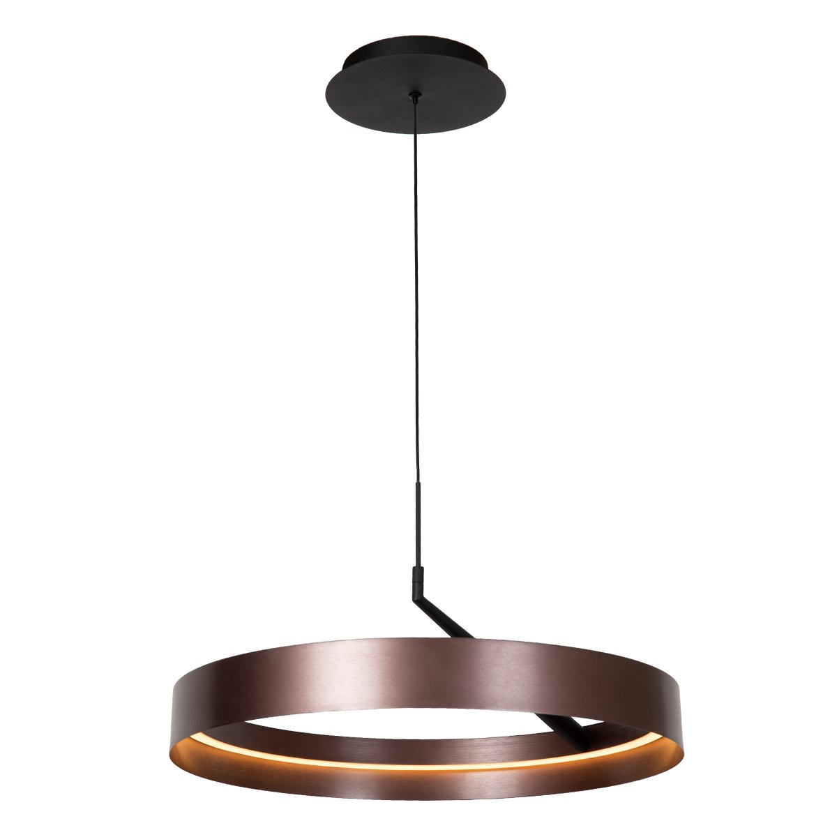 Leonard Ø55 Braun hängelampe Von Lucide - Leonard ist eine moderne Pendelleuchte, die eine metallisch-braune Oberfl&auml;che mit stilvollen schwarzen Details kombiniert.