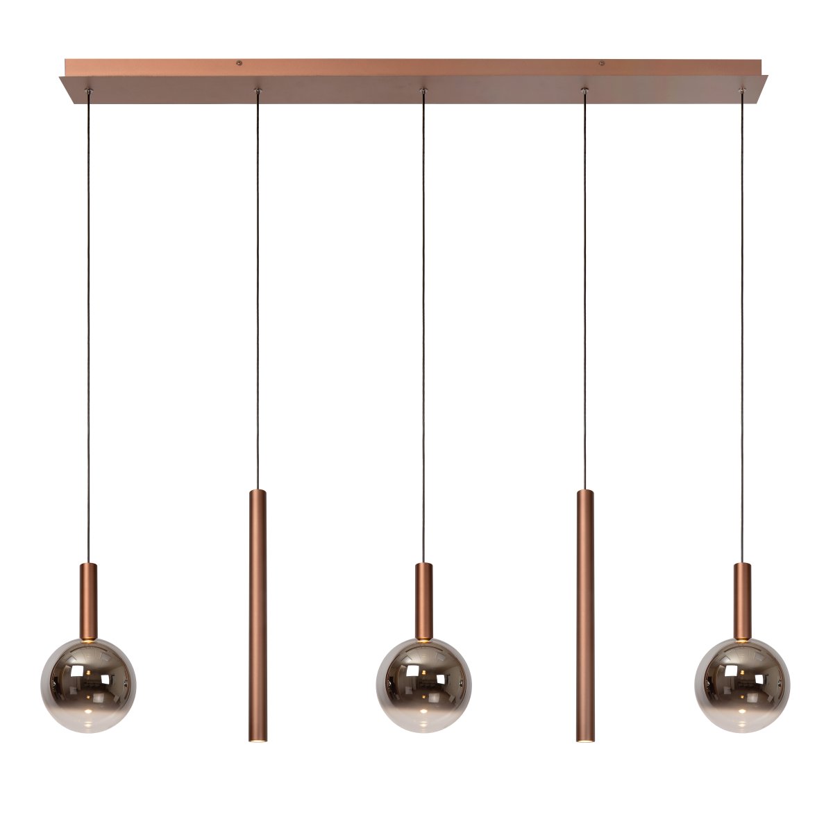 Jasmine 138cm Kupfer hängelampe Von Lucide - Sie passt perfekt &uuml;ber einen Esstisch oder eine K&uuml;chenarbeitsplatte und sorgt f&uuml;r ein luxuri&ouml;ses und stimmungsvolles Ambiente.