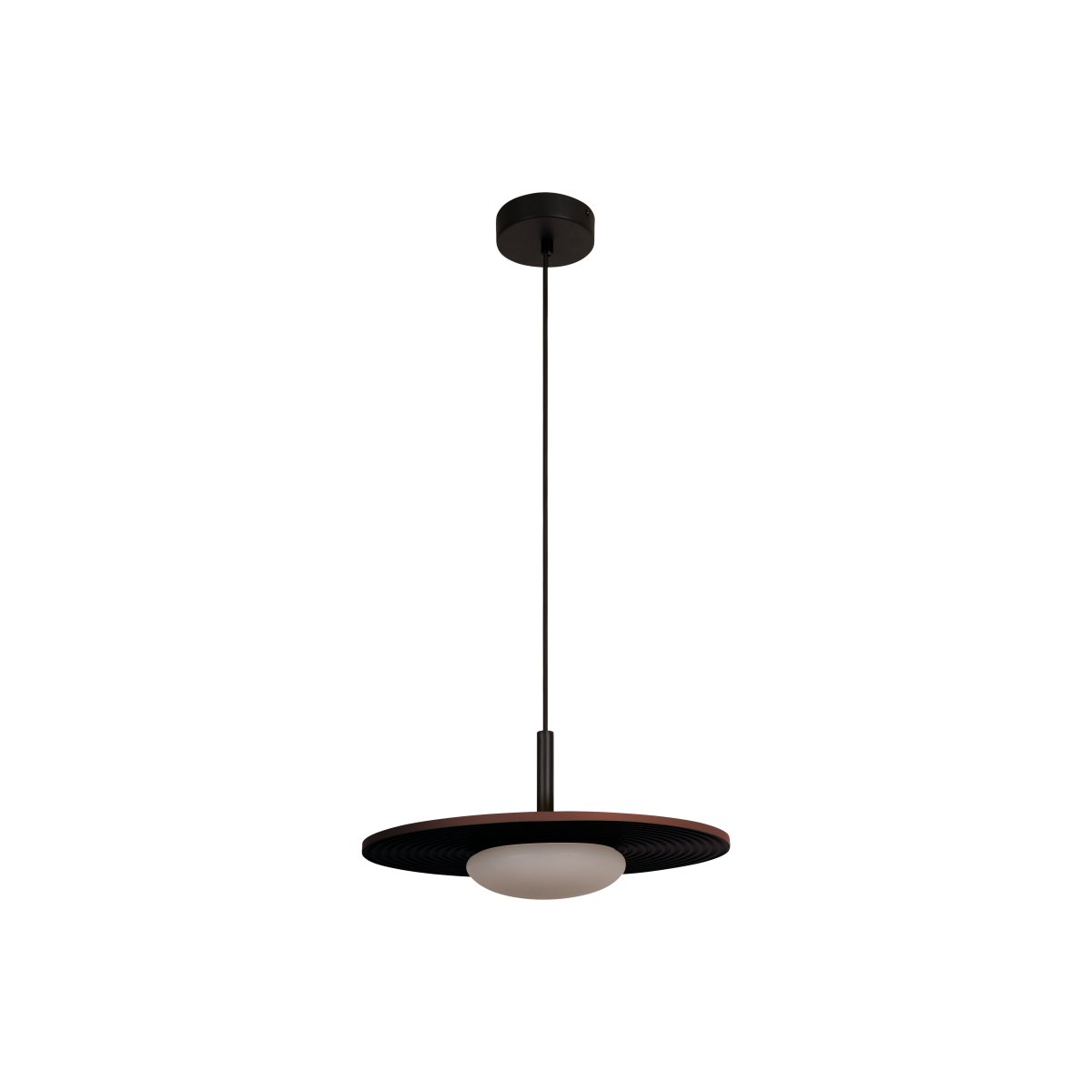 Carmino Ø38 Terrakotta hängelampe Von Lucide - Die gerippte Unterseite des Schirms bildet eine dekorative Struktur und harmoniert perfekt mit den schwarzen Metalldetails der Leuchte.