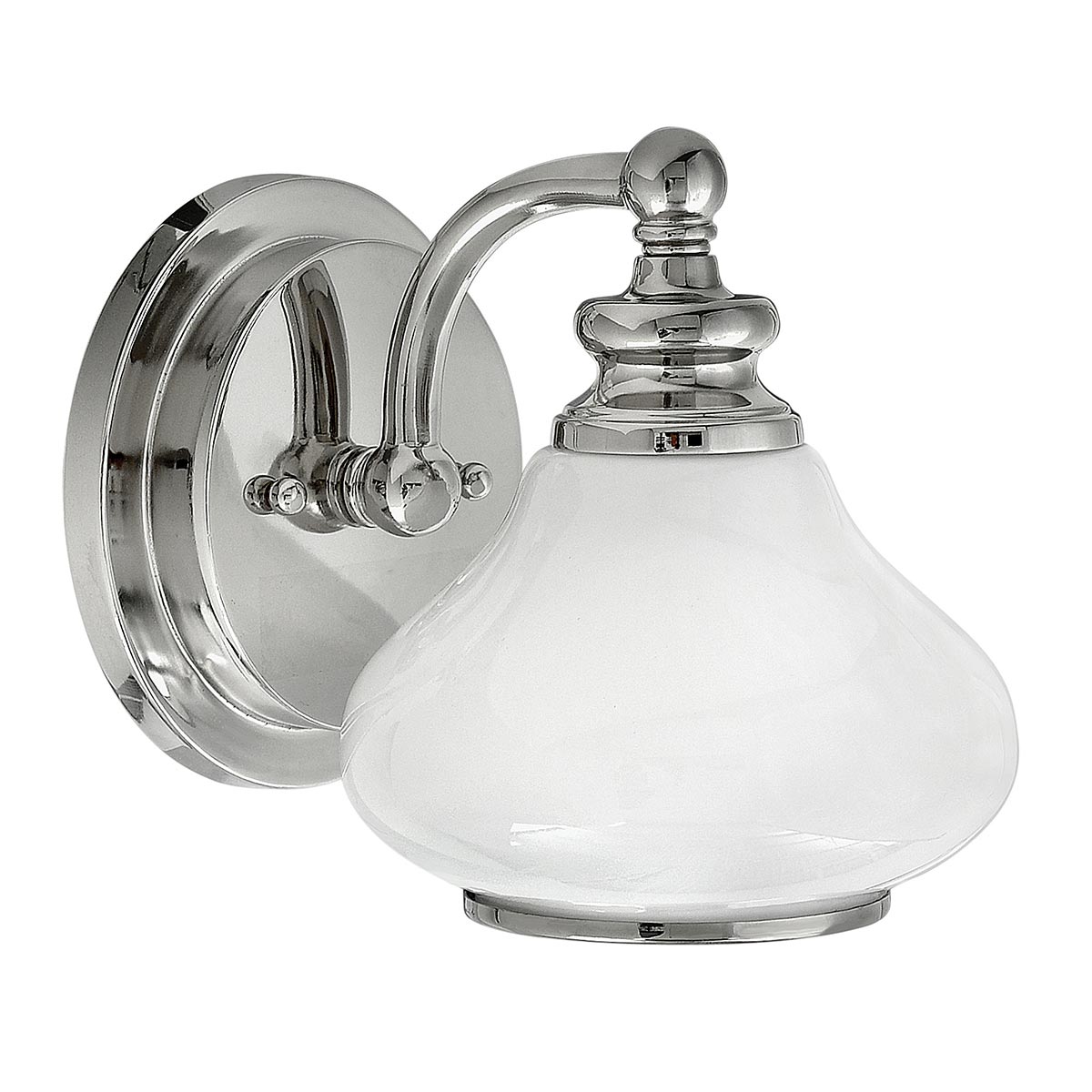 Ainsley Ø16 Chrom poliert badezimmerlampe Von Elstead Lighting - Der kuppelförmige Schirm aus Opalglas sorgt für ein sanftes und angenehmes Licht und harmoniert perfekt mit dem eleganten, polierten Chrom.