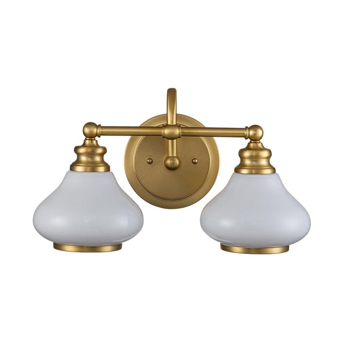 Ainsley 40cm Gebürstetes Messing badezimmerlampe Von Elstead Lighting - Die kuppelf&ouml;rmigen Opalglasschirme spenden ein sanftes und angenehmes Licht und harmonieren perfekt mit der eleganten Oberfl&auml;che aus geb&uuml;rstetem Messing.