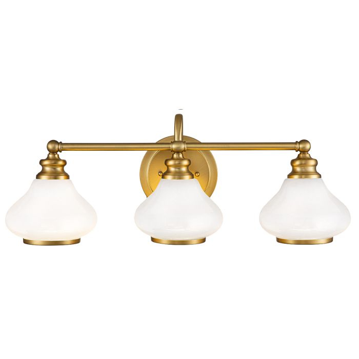 Ainsley 60cm Gebürstetes Messing badezimmerlampe Von Elstead Lighting - Die kuppelf&ouml;rmigen Opalglasschirme spenden ein sanftes und angenehmes Licht und harmonieren perfekt mit der eleganten Oberfl&auml;che aus geb&uuml;rstetem Messing.