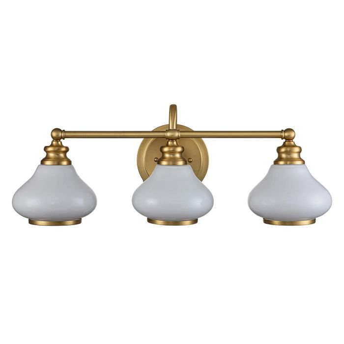 Ainsley 60cm Gebürstetes Messing badezimmerlampe Von Elstead Lighting - Die kuppelf&ouml;rmigen Opalglasschirme spenden ein sanftes und angenehmes Licht und harmonieren perfekt mit der eleganten Oberfl&auml;che aus geb&uuml;rstetem Messing.