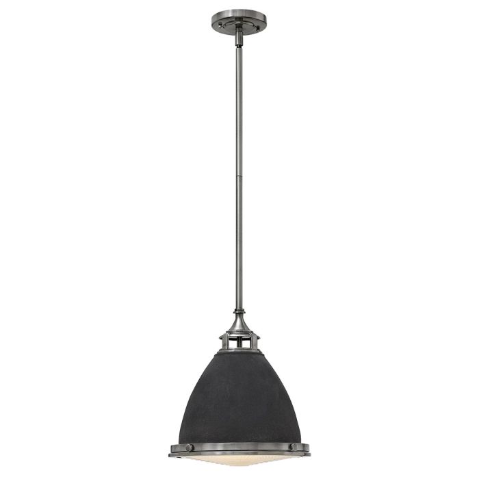 Amelia Ø32 Antikes Zink hängelampe Von Elstead Lighting - Kupolen har en etsad prismatisk bottenlins, och denna helmetalliska versionen i antik-zink har en autentisk vintagelook.