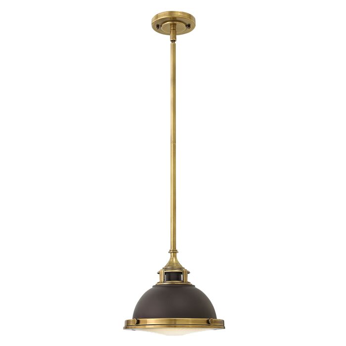 Amelia Ø30 Bronze/Messing hängelampe Von Elstead Lighting - Kupolen har en etsad prismatisk bottenlins, och denna helmetalliska versionen i brons och m&auml;ssingdetaljer har en autentisk vintagelook.