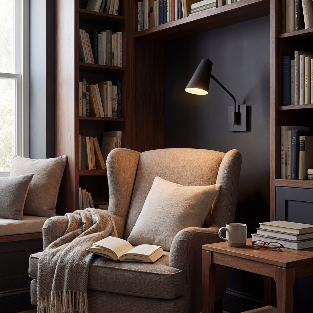 Bray 42cm Schwarz leselampe Von Elstead Lighting - Bray ist eine praktische Wandleuchte in minimalistischem Design in Schwarz.
