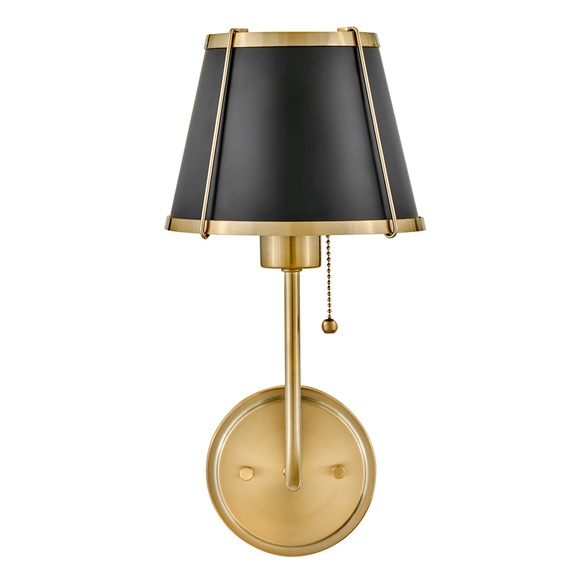 Clarke 40cm Messing/Schwarz wandlampe Von Elstead Lighting - Die elegante Wandleuchte Clarke ist aus Stahl gefertigt und besticht durch ihre schöne, warme Messingoberfläche und einen stilvollen schwarzen Schirm.