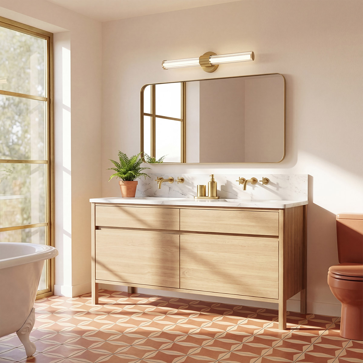 Georgette 60cm Messing badezimmerlampe Von Elstead Lighting - Georgette ist eine elegante Badezimmerwandleuchte mit dekorativem und symmetrischem Design.