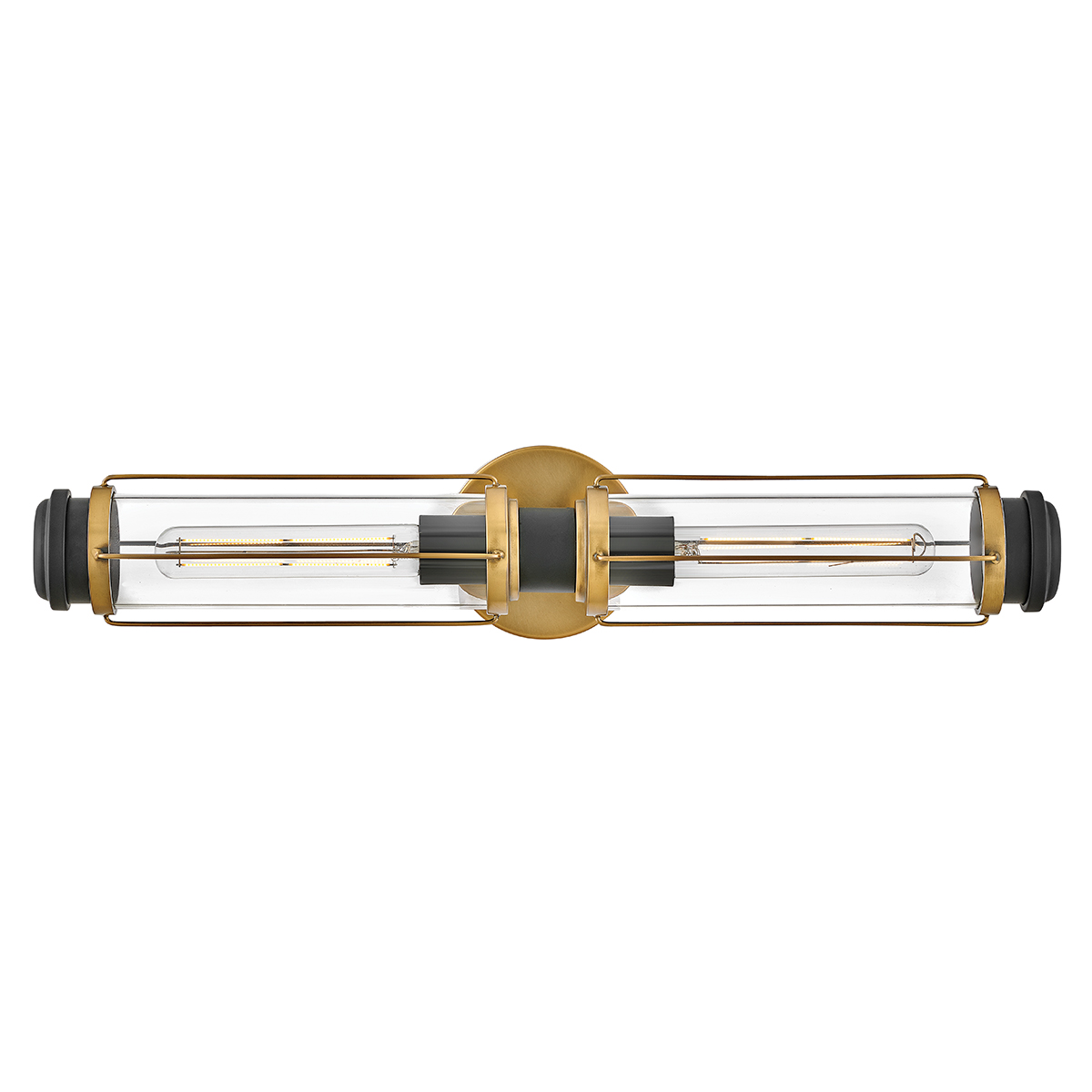 Masthead 60cm Messing badezimmerlampe Von Elstead Lighting - Diese ist mit zwei Klarglaszylindern ausgestattet, die die Lichtquellen umgeben und für eine gleichmäßige und angenehme Lichtverteilung sorgen.
