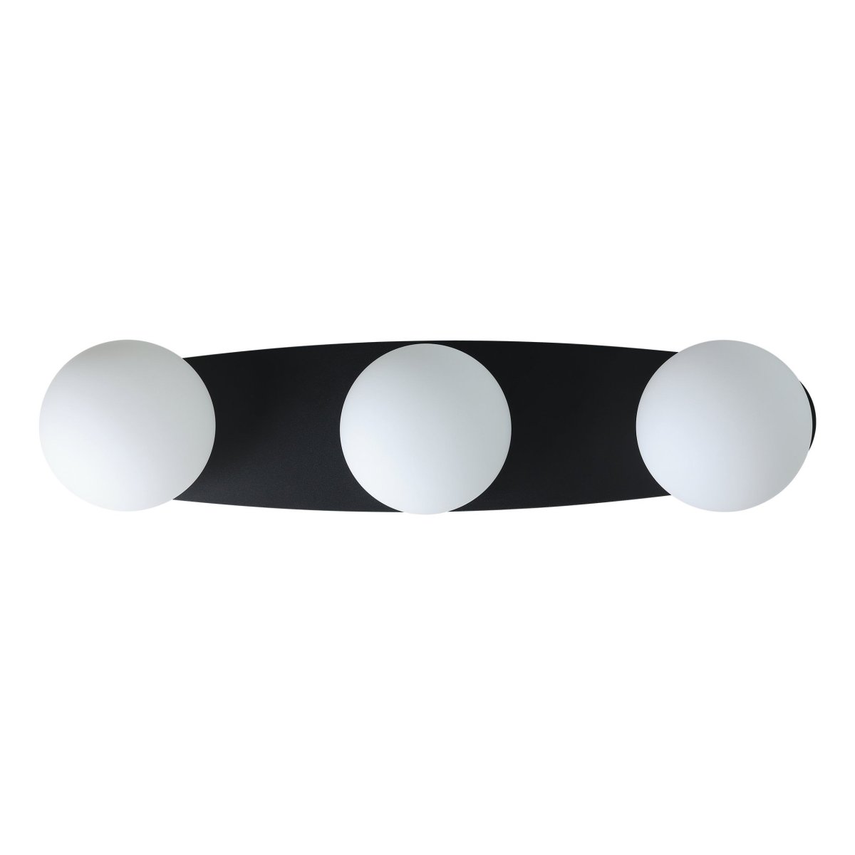 Castrovido 58cm Schwarz badezimmerlampe Von Eglo - Die Lampe ist aus schwarzem Metall gefertigt und verf&uuml;gt &uuml;ber drei runde Opalglaskuppeln, die ein sanftes und gleichm&auml;&szlig;iges Licht verbreiten.