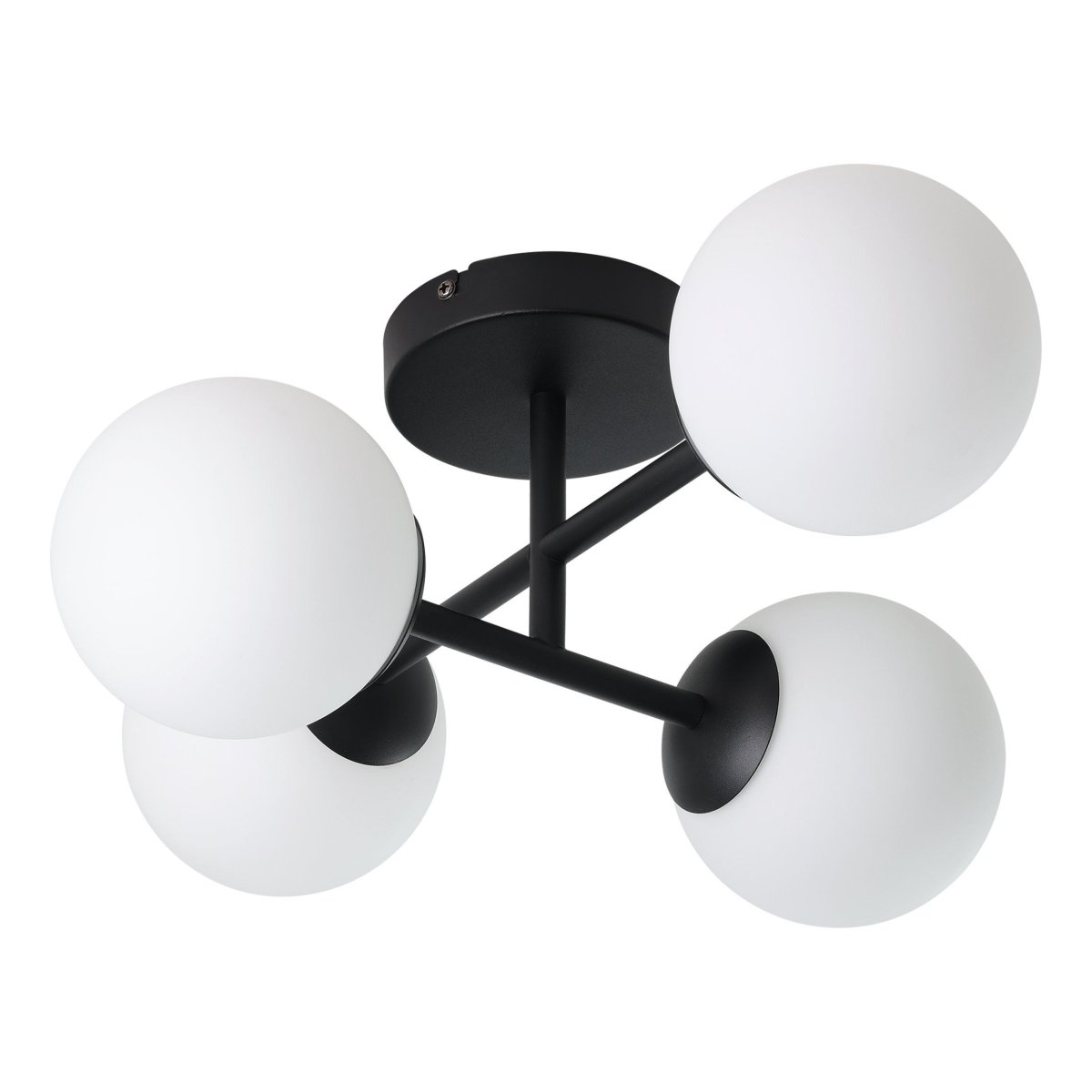 Castrivido 48cm Schwarz badezimmerlampe Von Eglo - Sie besteht aus schwarzem Metall und verf&uuml;gt &uuml;ber vier runde Opalglaskuppeln, die ein sanftes und gleichm&auml;&szlig;iges Licht verbreiten.