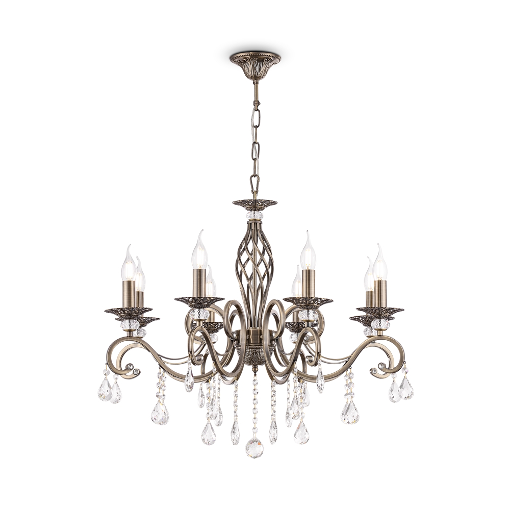 Grace Ø72 Bronze hängelampe Von Maytoni - Grace ist ein eleganter Kronleuchter aus Metall mit einem stilvollen Bronze-Finish und dekorativen Prismen, die das Licht wundersch&ouml;n reflektieren.