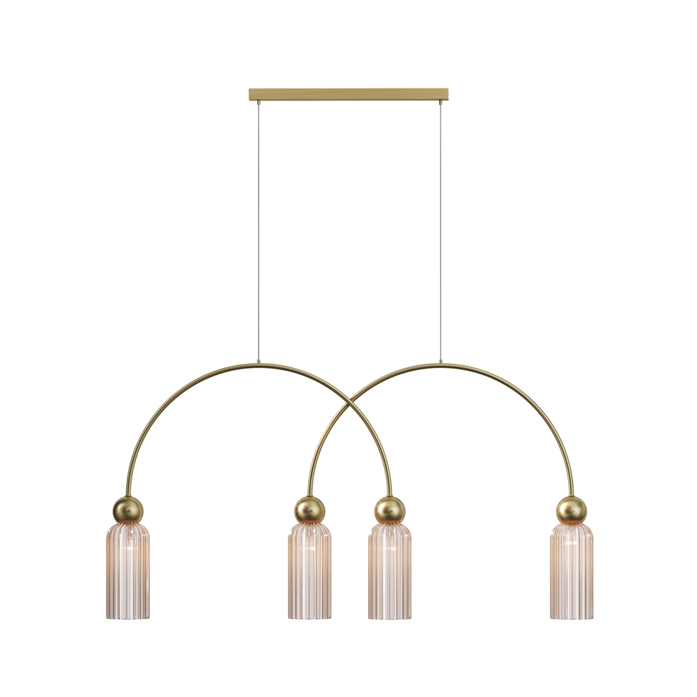 Antic 110cm Gold hängelampe Von Maytoni - Die Pendelleuchte Antic ist eine elegante Leuchte aus Metall und Glas mit goldfarbenem Rahmen und cognacfarbenen Glasschirmen.