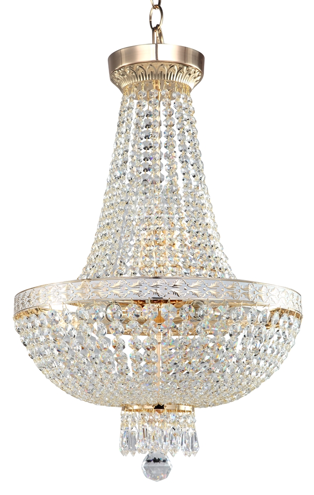 Bella Ø40 Gold kristall Von Maytoni - Die funkelnden Prismen, die die gesamte Lampe umgeben, reflektieren das Licht und erzeugen einen bezaubernden Schein im Raum.