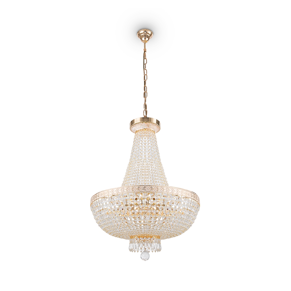 Bella Ø50 Gold kristall Von Maytoni - Die funkelnden Prismen, die die gesamte Lampe umgeben, reflektieren das Licht und erzeugen einen bezaubernden Schein im Raum.