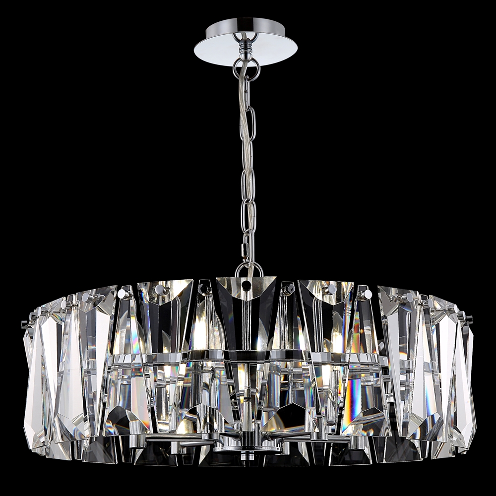 Puntes Ø52 Chrom kristall Von Maytoni - Puntes ist ein eleganter Deckenleuchter aus verchromtem Metall mit funkelnden Prismen, die die Lichtquellen umgeben und bei eingeschalteter Lampe ein zauberhaftes Lichtspiel erzeugen.