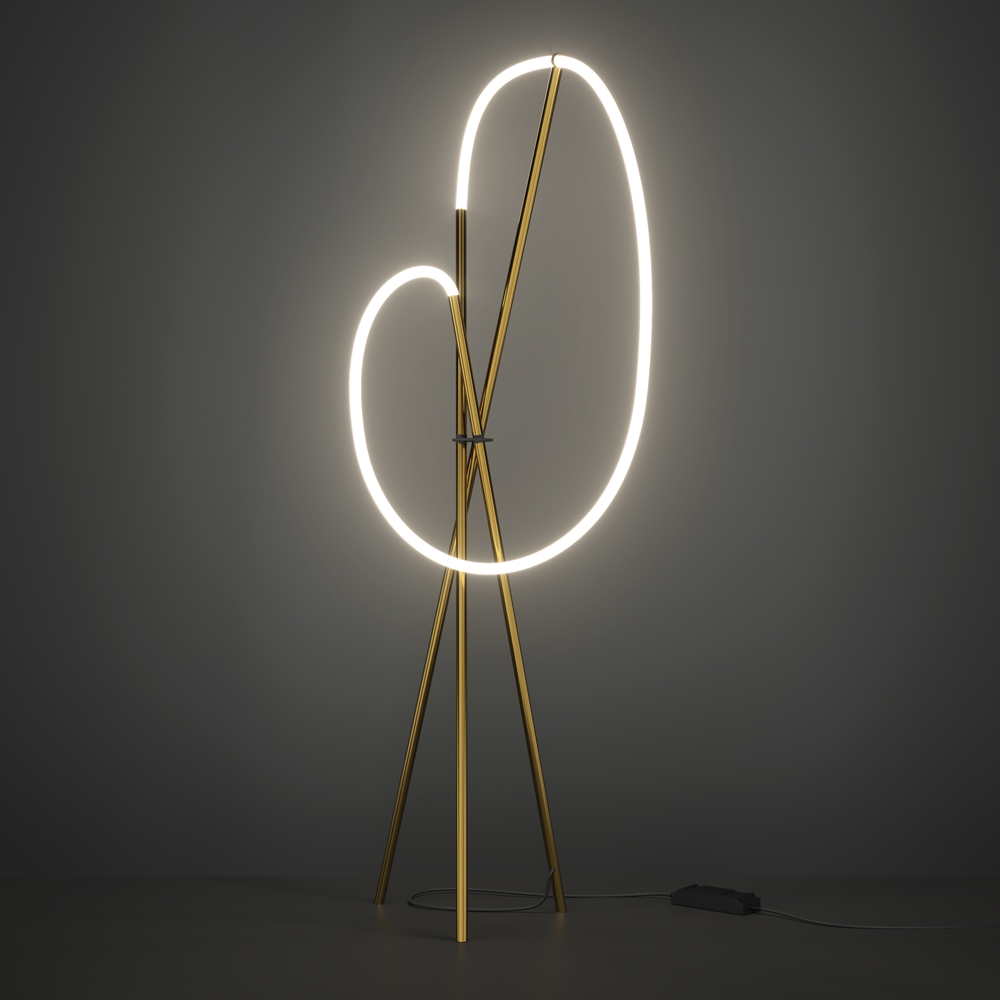 Crochet Gold stehlampe Von Maytoni - Die Helligkeit l&auml;sst sich bequem &uuml;ber den im Bodenschalter integrierten Dimmer regulieren &ndash; eine perfekte Kombination aus Form, Funktion und Atmosph&auml;re.