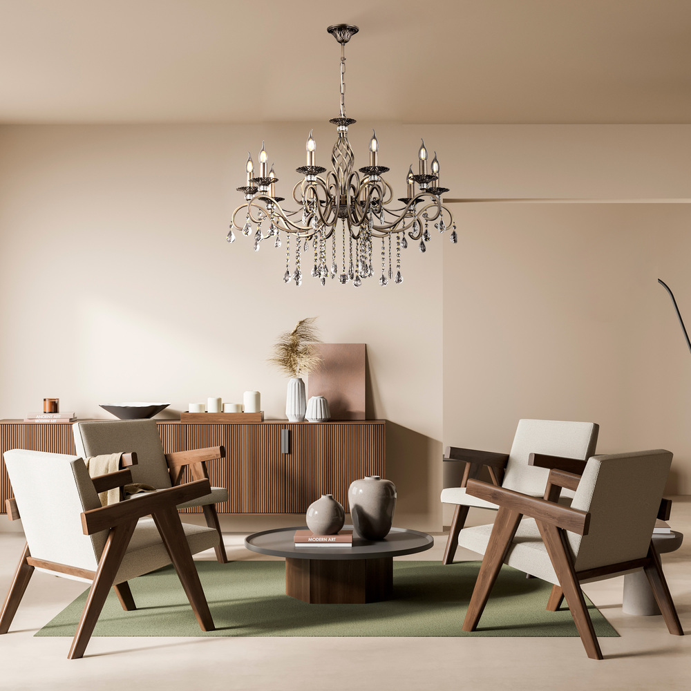 Grace Ø85 Bronze hängelampe Von Maytoni - Grace ist ein eleganter Kronleuchter aus Metall mit einem stilvollen Bronze-Finish und dekorativen Prismen, die das Licht wundersch&ouml;n reflektieren.