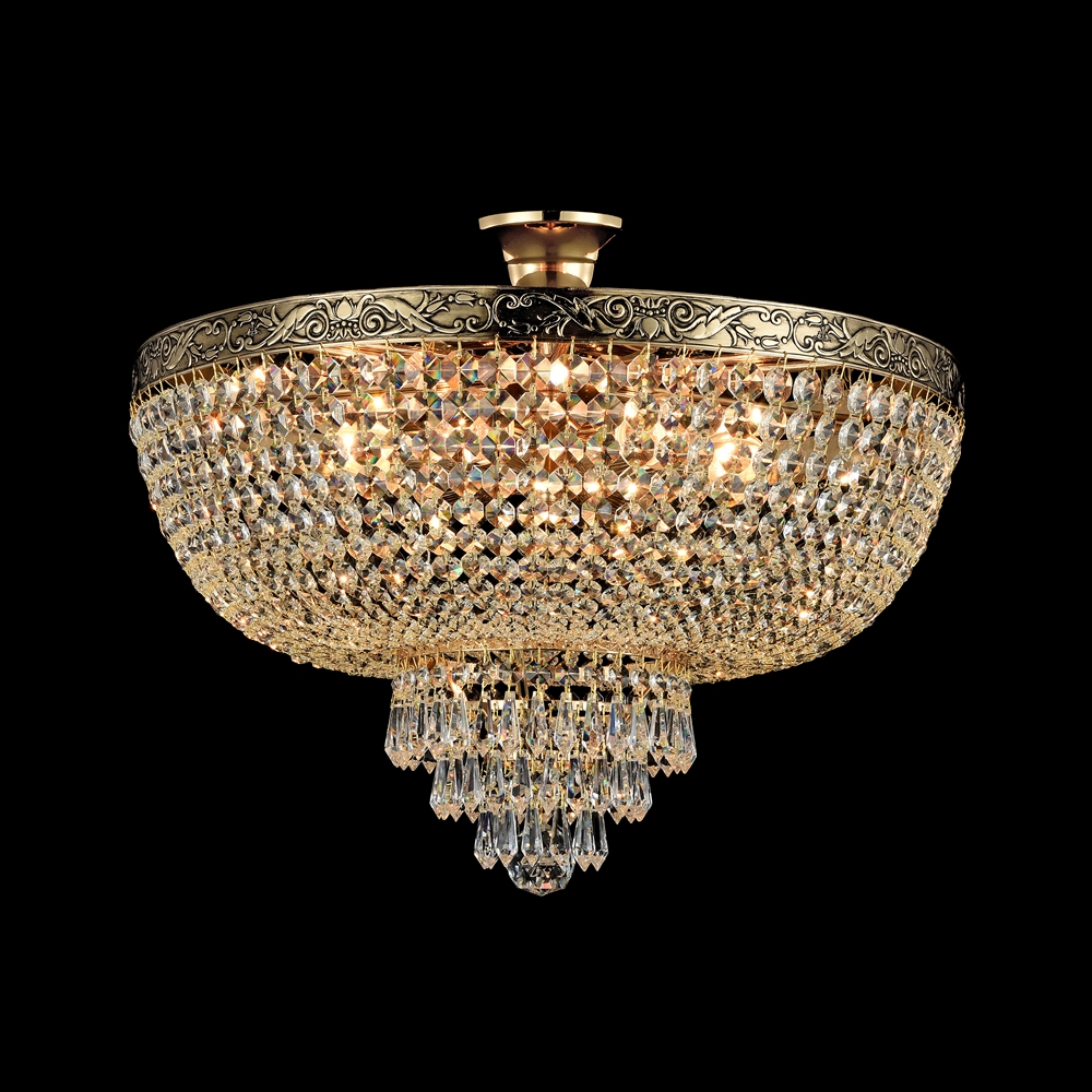 Palace Ø50 Antikes Gold kristall Von Maytoni - Die funkelnden Prismen reflektieren das Licht und erzeugen ein strahlendes Lichtspiel, das dem Raum eine luxuri&ouml;se Atmosph&auml;re verleiht.