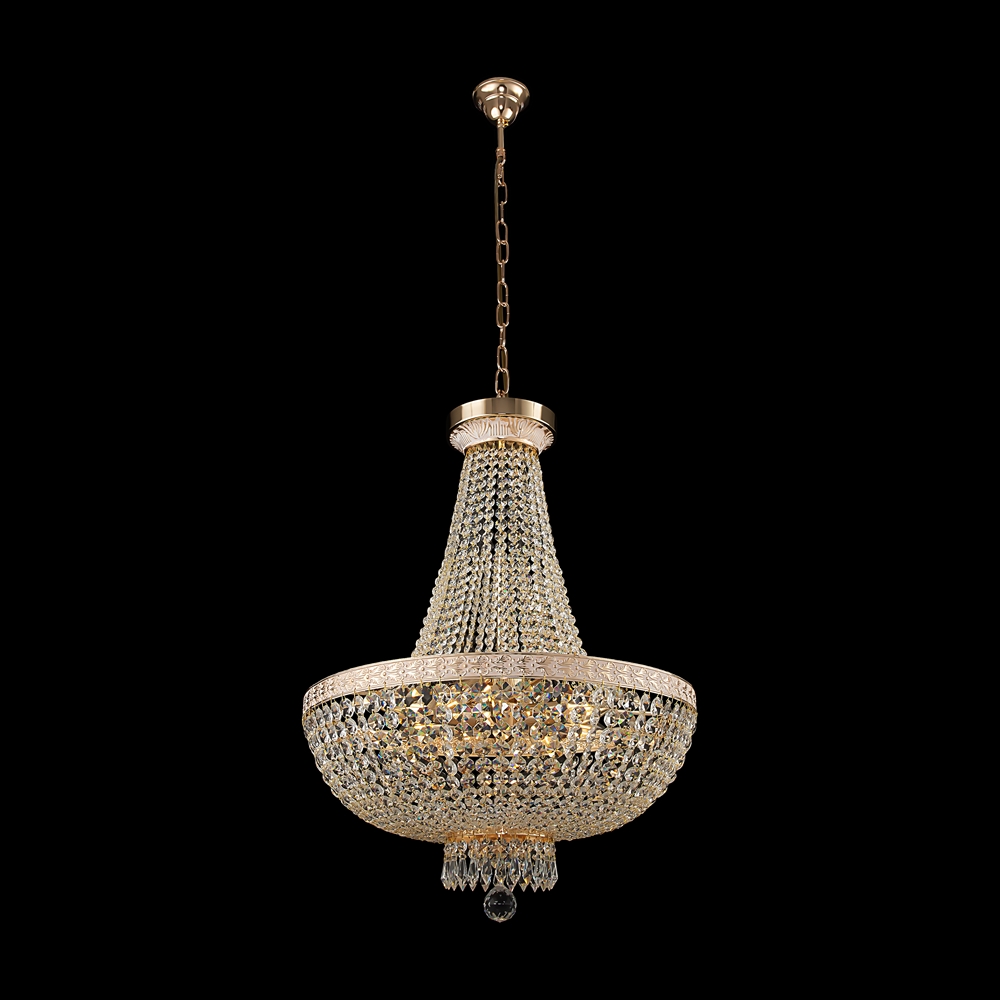 Bella Ø50 Gold kristall Von Maytoni - Die funkelnden Prismen, die die gesamte Lampe umgeben, reflektieren das Licht und erzeugen einen bezaubernden Schein im Raum.