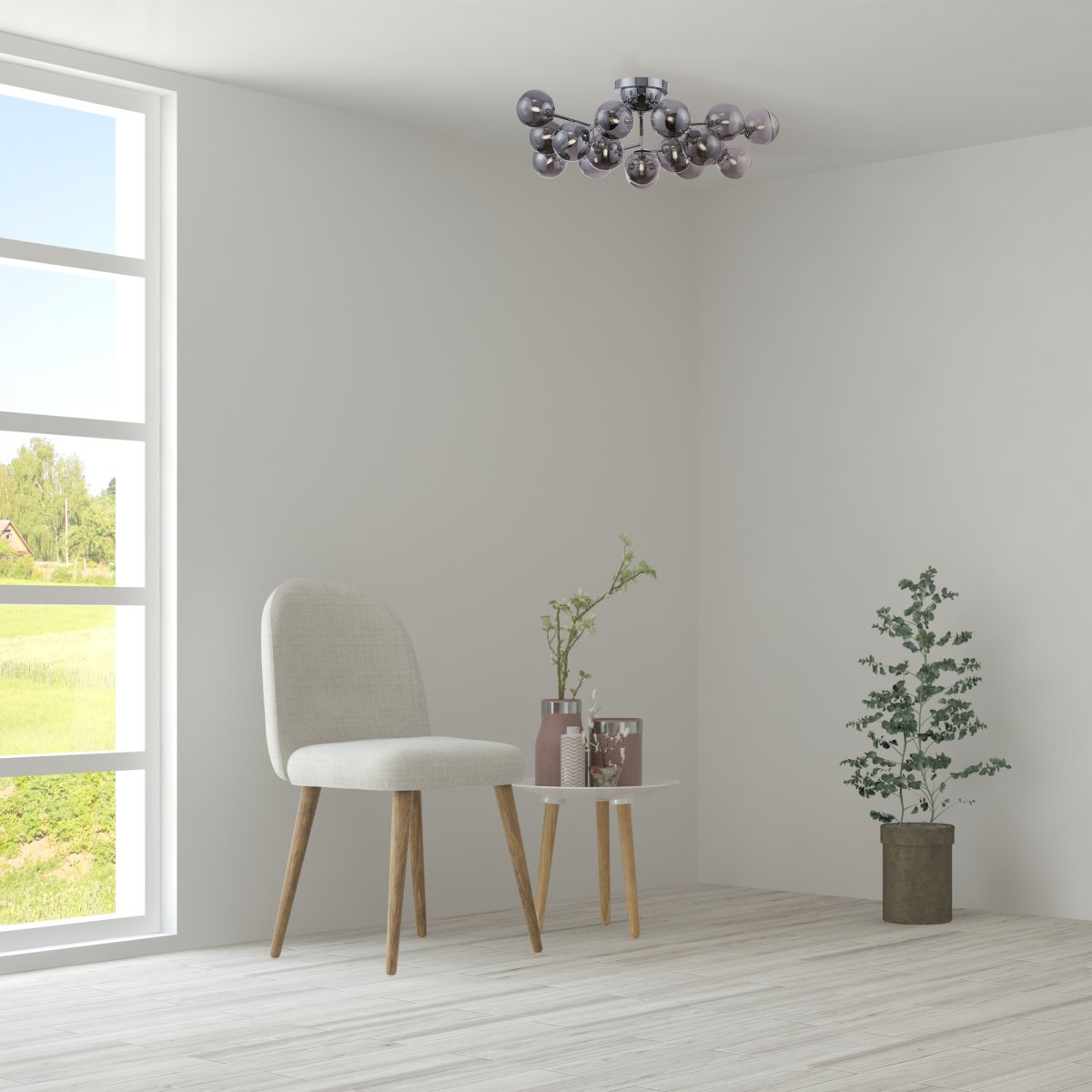 Dallas 20 Chrom deckenleuchte Von Maytoni - Ihr einzigartiges Design mit runden Glaskuppeln in verschiedenen Richtungen erzeugt ein dramatisches und elegantes Lichtspiel, das den Raum mit Wärme und Charakter erfüllt.
