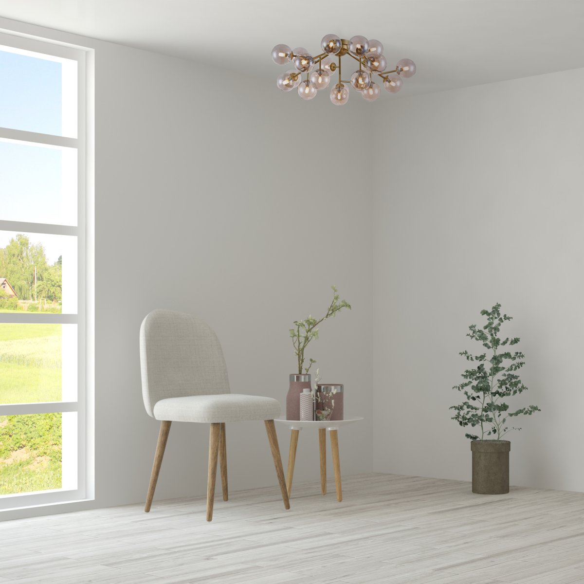 Dallas 20 Gold deckenleuchte Von Maytoni - Ihr einzigartiges Design mit runden Glaskuppeln in verschiedenen Richtungen erzeugt ein dramatisches und elegantes Lichtspiel, das den Raum mit Wärme und Charakter erfüllt.