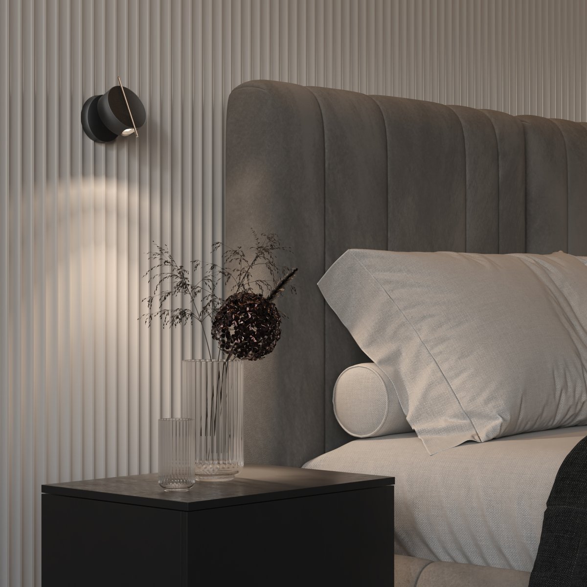 Nuance Ø10 Schwarz wandlampe Von Maytoni - Der drehbare Fuß und die verstellbare Lichtquelle, die sich über einen eleganten Metallstab bequem ausrichten lässt, schaffen sowohl angenehmes Arbeitslicht als auch eine gemütliche Atmosphäre im Schlafzimmer.