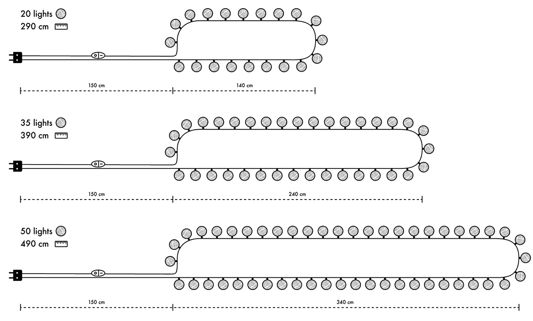 Irislights Graphic grey 20-lights Grau Von Irislights - Die Lichterkette besteht aus einem Kunststoffkabel mit handgefertigten Kugeln aus Baumwoll- und Polyestergarn, die ein sanftes Licht abgeben.