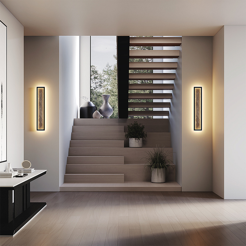 Orign 60cm Schwarz wandlampe Von Maytoni - Orign ist eine Wandleuchte aus Metall mit einer eleganten Steinimitation in der Mitte, die einen nat&uuml;rlichen und exklusiven Eindruck vermittelt.