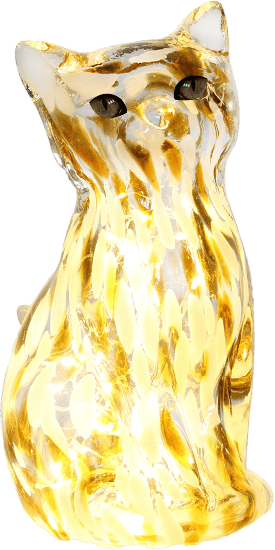 Katt 22cm Braun/weiß tischlampe Von Pixie Design - Im Inneren der Leuchte befindet sich ein LED-Streifen mit kleinen Dioden, der ein warmes und stimmungsvolles Licht verbreitet.