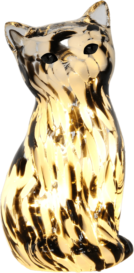 Katt 22cm Schwarzweiß tischlampe Von Pixie Design - Im Inneren der Leuchte befindet sich ein LED-Streifen mit kleinen Dioden, der ein warmes und stimmungsvolles Licht verbreitet.