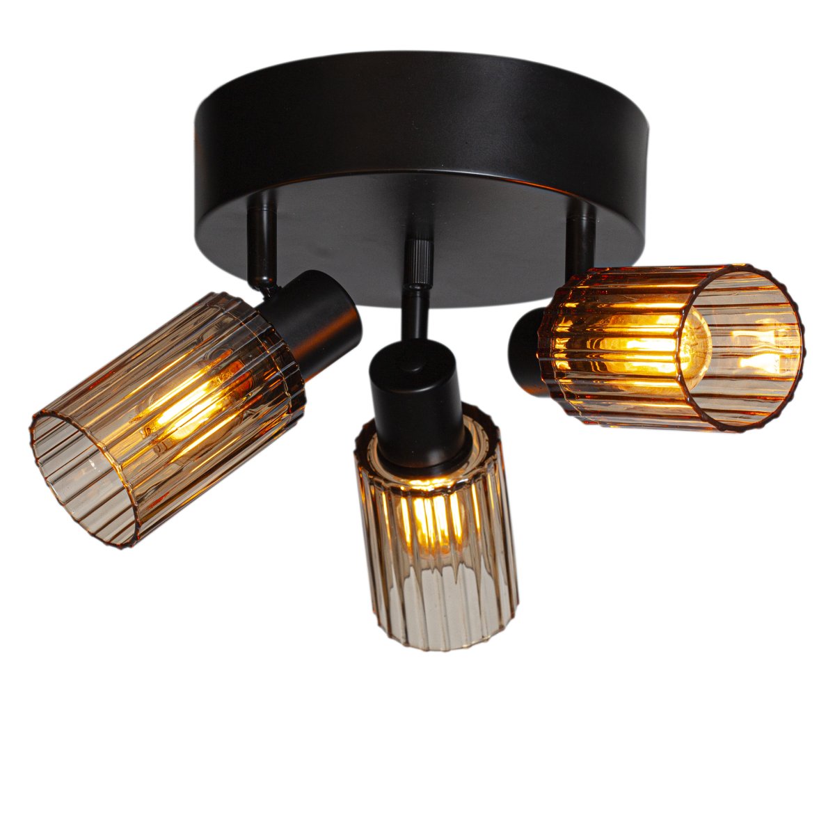 Kiera 3 Schwarz/Bernstein spotlight Von Cottex - Die Kombination aus schwarzem Metall und bernsteinfarbenem Glas verleiht Kiera eine warme und elegante Ausstrahlung, die sich harmonisch in verschiedene R&auml;ume einf&uuml;gt.