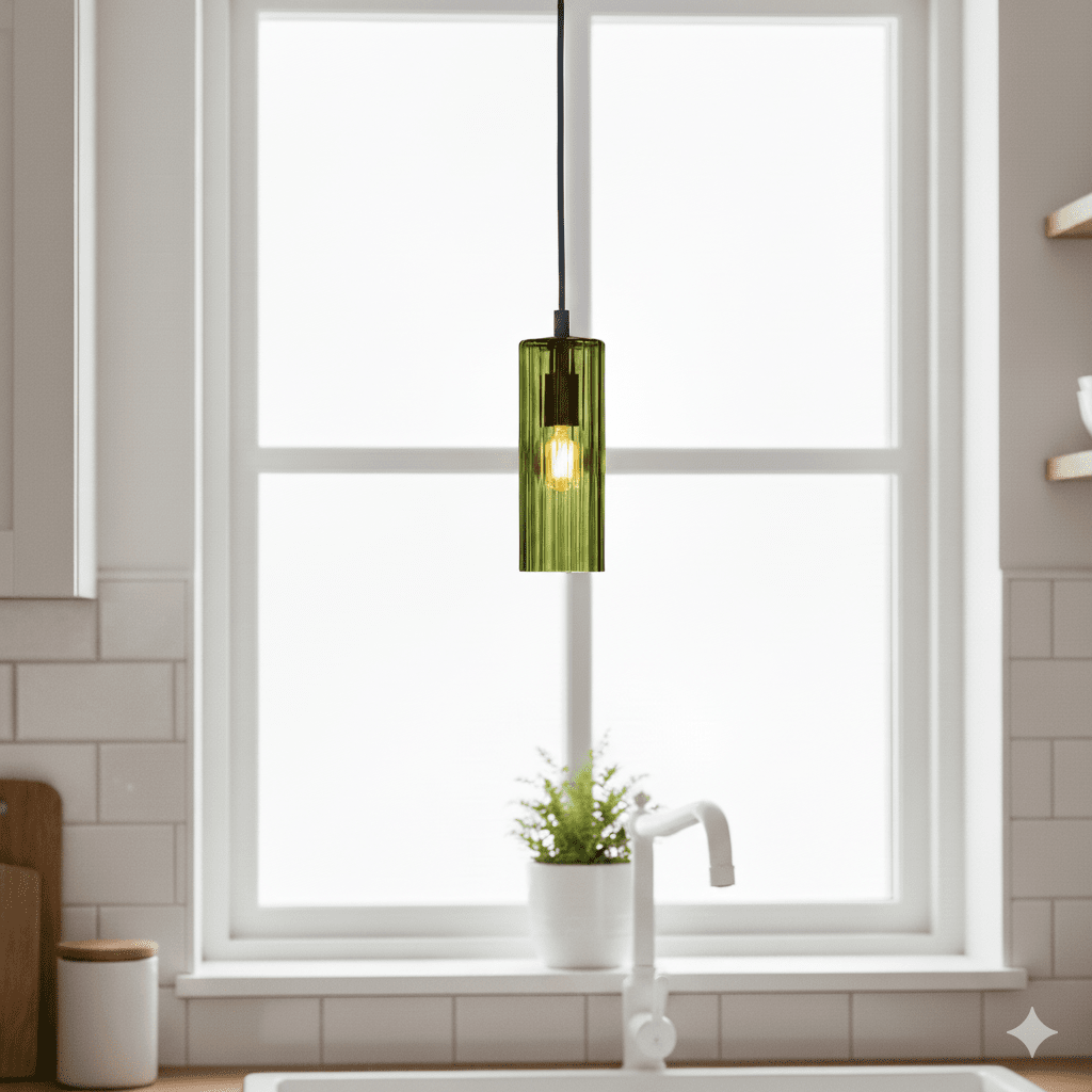 Kiera Ø7 Grün fensterlampe Von Cottex - Kiera ist eine stilvolle Fensterleuchte aus gr&uuml;nem, geriffeltem Glas, die ein angenehmes und stimmungsvolles Licht spendet.