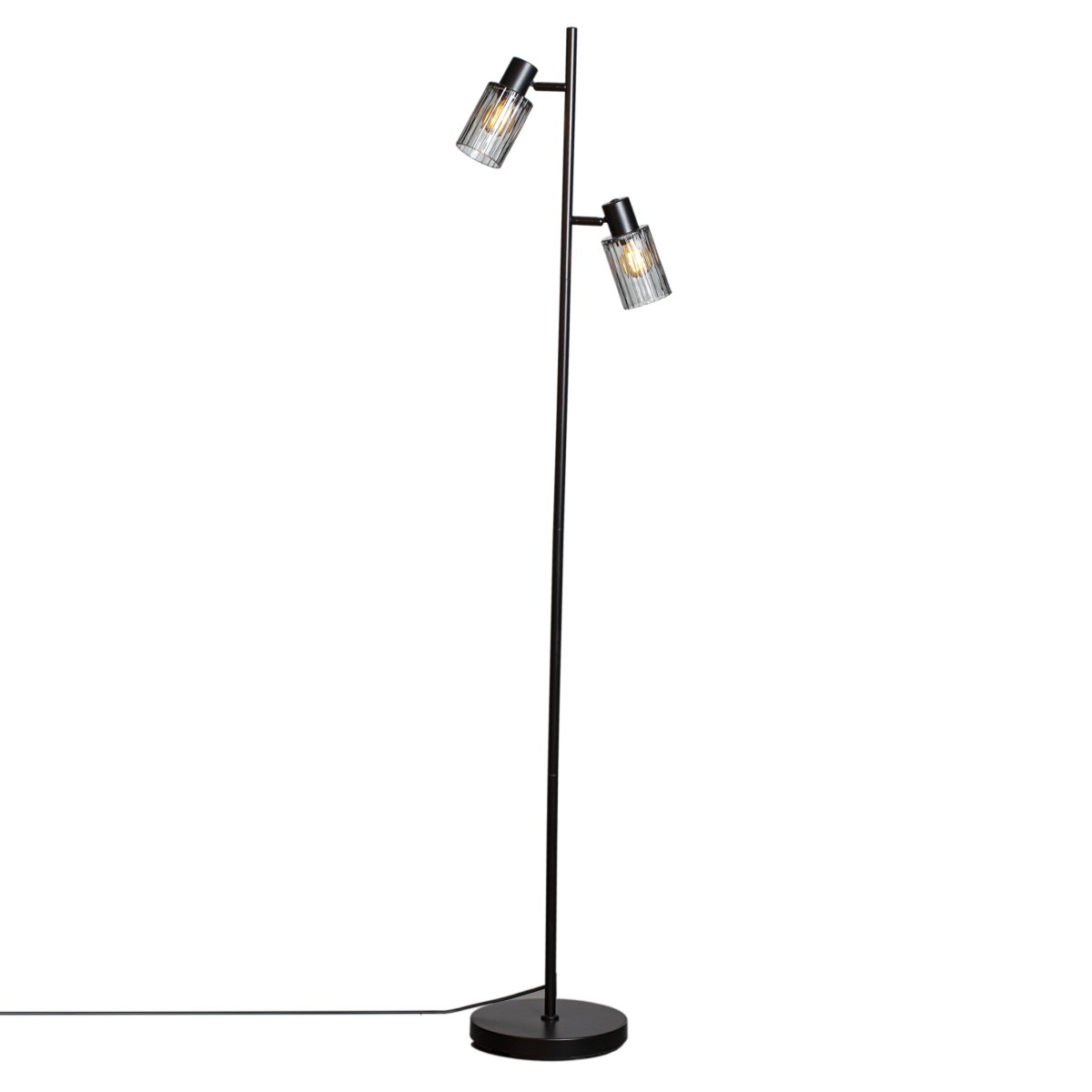 Kiera 2 Schwarz/Rauchig stehlampe Von Cottex - Die kreuzf&ouml;rmigen Schirme lassen sich neigen, um das Licht gezielt zu lenken und eine besondere Atmosph&auml;re im Raum zu schaffen.