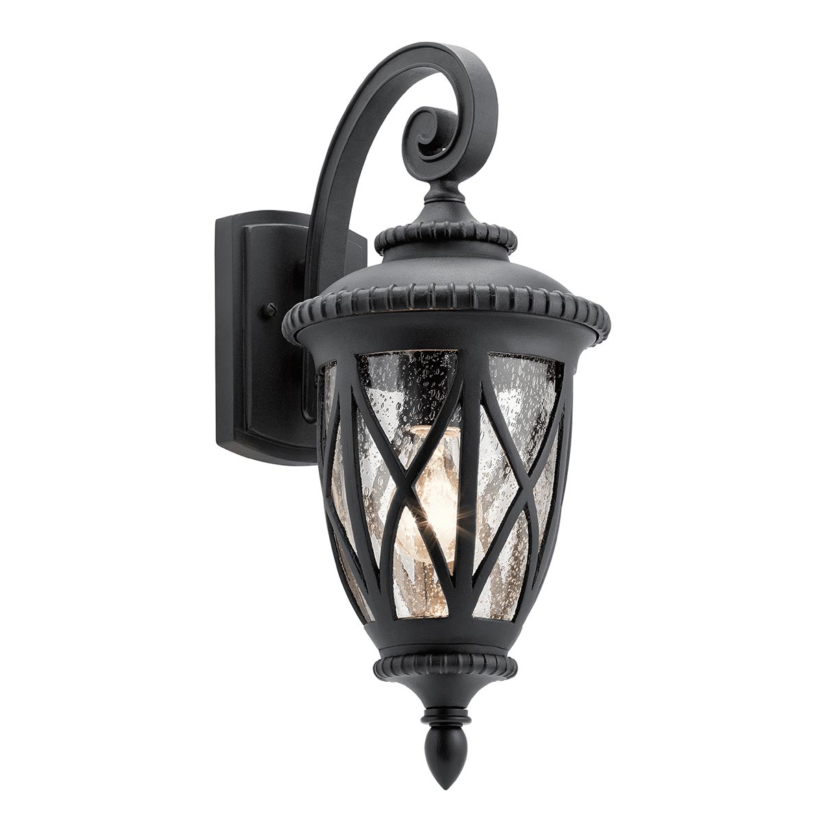 Admirals Cove Schwarz außenlampe Von Elstead Lighting - Das klare Glasdesign mit strukturierter Oberfläche verstärkt den Vintage-Look und lässt das Licht durchscheinen.