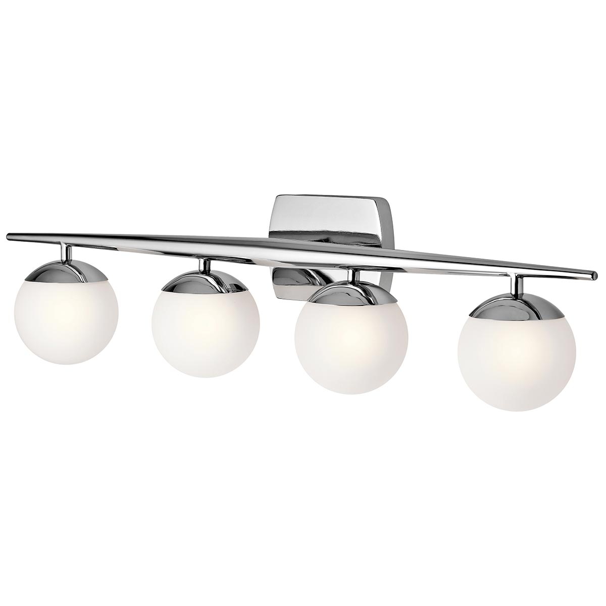 Jasper 82cm Chrom poliert badezimmerlampe Von Elstead Lighting - Die Jasper-Wandlampe verk&ouml;rpert die Moderne der 1950er Jahre mit ihrem eleganten, konischen Stiel und den Opalkugeln, die auf polierten Chromdetails ruhen.