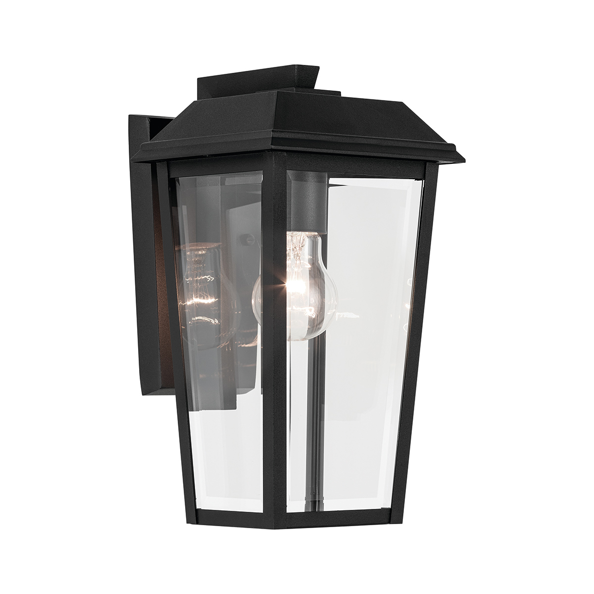 Mathus Schwarz außenlampe Von Elstead Lighting - Die Leuchte besteht aus schwarzem Metall mit strukturierter Oberfl&auml;che und ist von Klarglas umgeben.