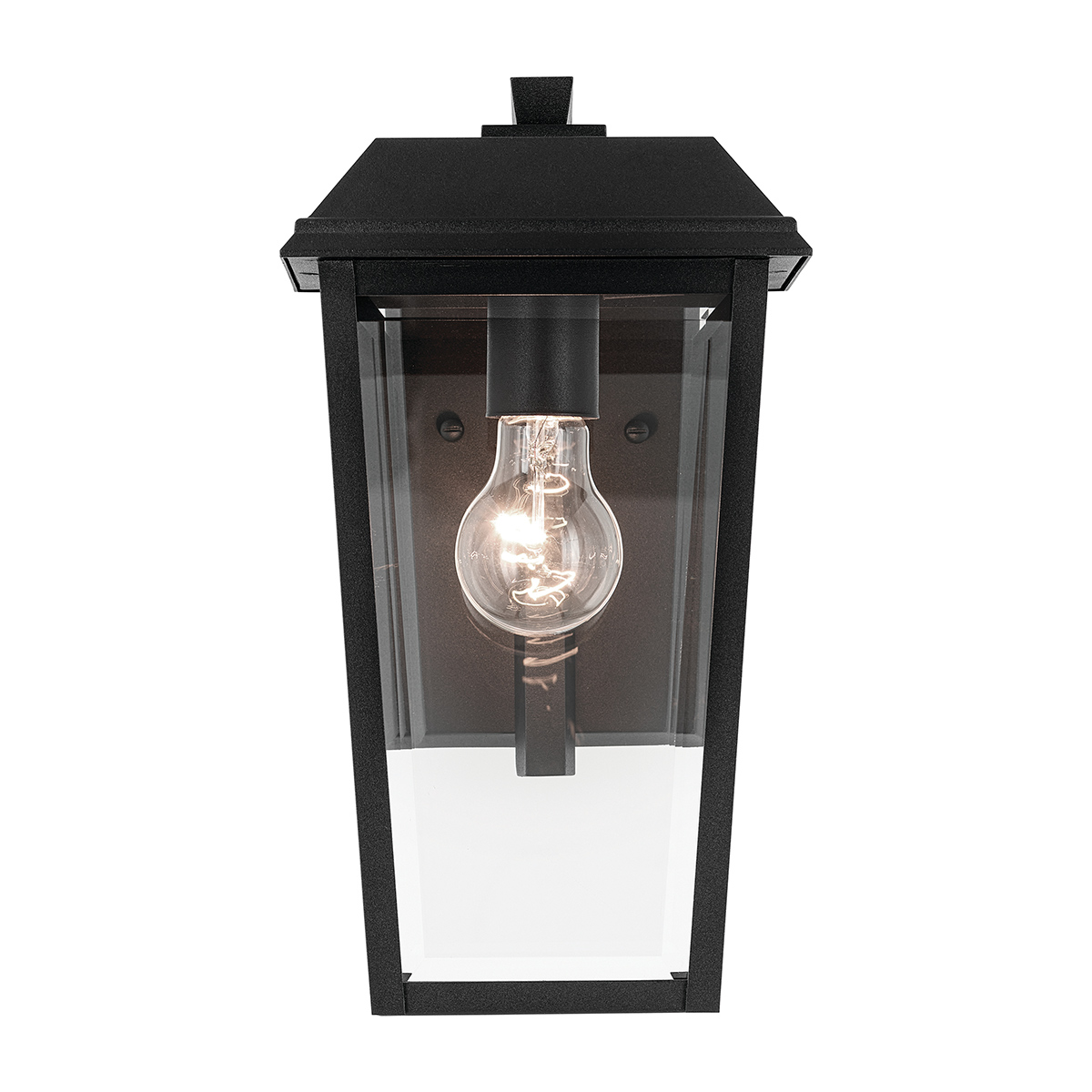 Mathus Schwarz außenlampe Von Elstead Lighting - Die Leuchte besteht aus schwarzem Metall mit strukturierter Oberfl&auml;che und ist von Klarglas umgeben.