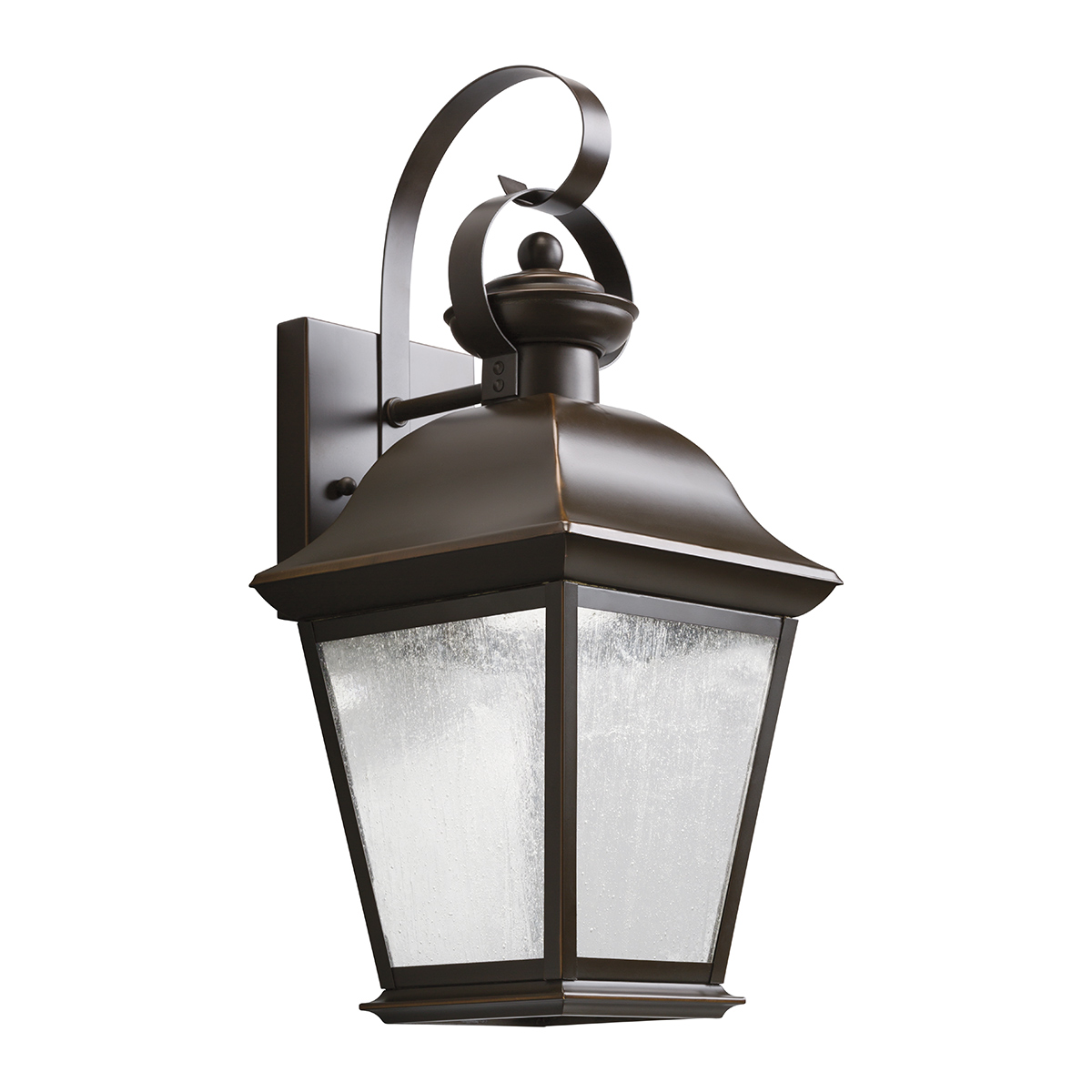 Mount Vernon Bronze außenlampe Von Elstead Lighting - Die Leuchte ist aus Metall gefertigt und mit einer eleganten Bronze-Optik versehen, die mit klarem Glas und einer markanten, rauen Struktur kombiniert wird.