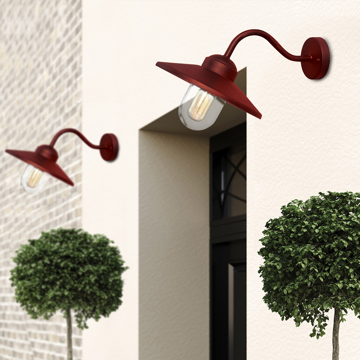Klampenborg Ø28 ROT außenlampe Von Elstead Lighting - Tillverkad av rostfritt st&aring;l i oxid r&ouml;d finish och glas, erbjuder den en robust konstruktion som st&aring;r emot v&auml;der och vind.